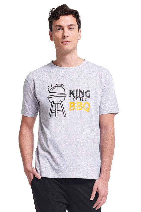 Piżama męska Gianny Sorbetto szara – komplet z nadrukiem, krótki rękaw, szorty