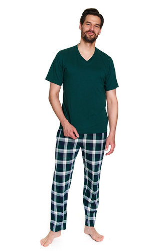 Doctor Nap 7368 – Piżama męska 100% bawełna | Koszulka V-neck + spodnie w kratę
