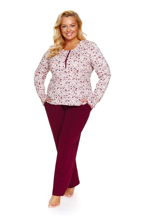 Doctor Nap 7307 – Piżama plus size rozpinana | 95% bawełna, długi rękaw - flores