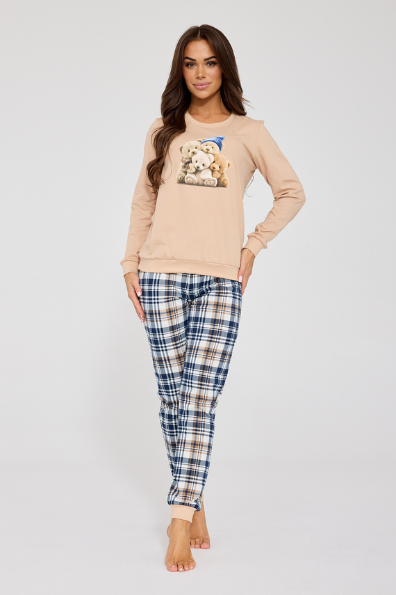 Bawełniana piżama damska Cornette 671/425 Bears | Nadruk misia i spodnie w kratkę