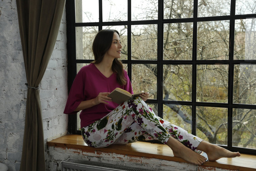 Piżama damska 86668 Nataly Mewa ciemny róż kwiaty 