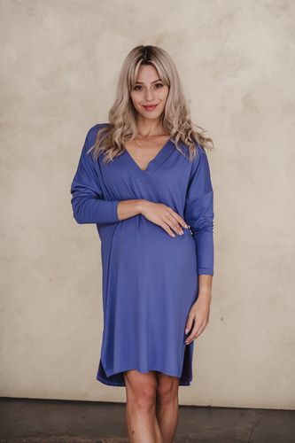 Bambusowa koszula nocna ciążowa i do karmienia długi rękaw Moon Milk&Love very peri