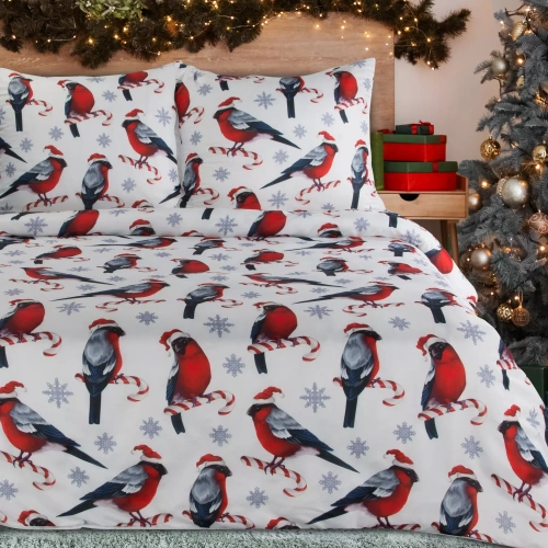 Melody Eurofirany Pościel świąteczna z mikrowłókna – czerwony zdobiona nadrukiem świątecznym