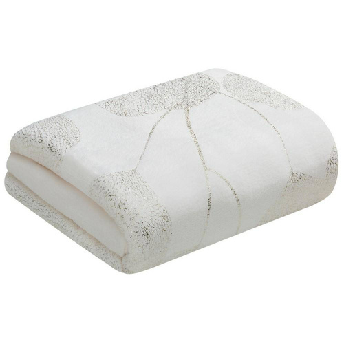 Koc narzuta z mikrofibry z błyszczącym nadrukiem liści Ginko 2 Eurofirany miodowy