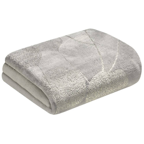 Koc narzuta z mikrofibry z błyszczącym nadrukiem liści Ginko 2 Eurofirany miodowy