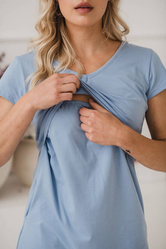 Koszula nocna ciążowa i do karmienia krótki rękaw Night & Day Milk&Love błękitny