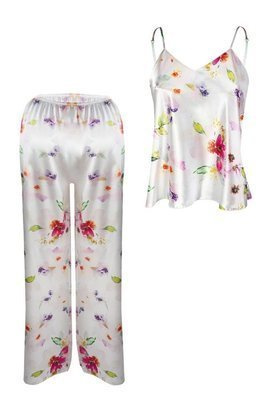 Piżama Damska Satynowa Flowers  DKaren - DK-KI 10 biały