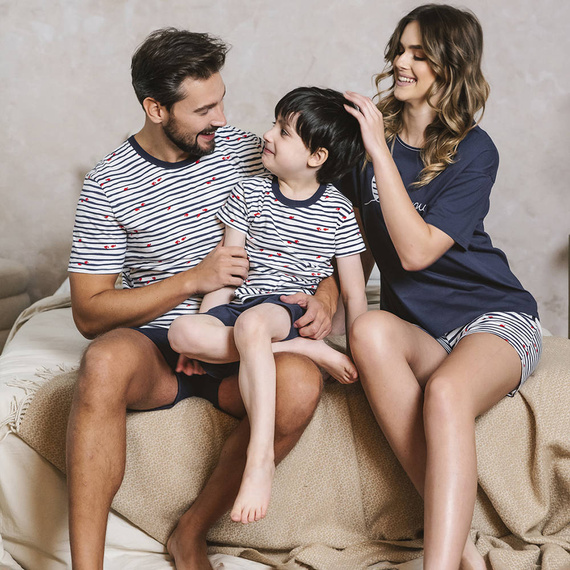 Piżama chłopięca krótki rękaw, spodnie Korfu Italian Fashion - druk/granatowy