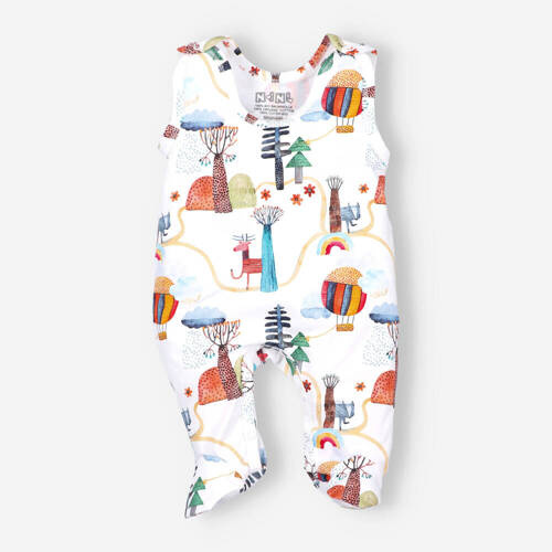 Śpiochy z bawełny organicznej Kolorowy Las Nini druk