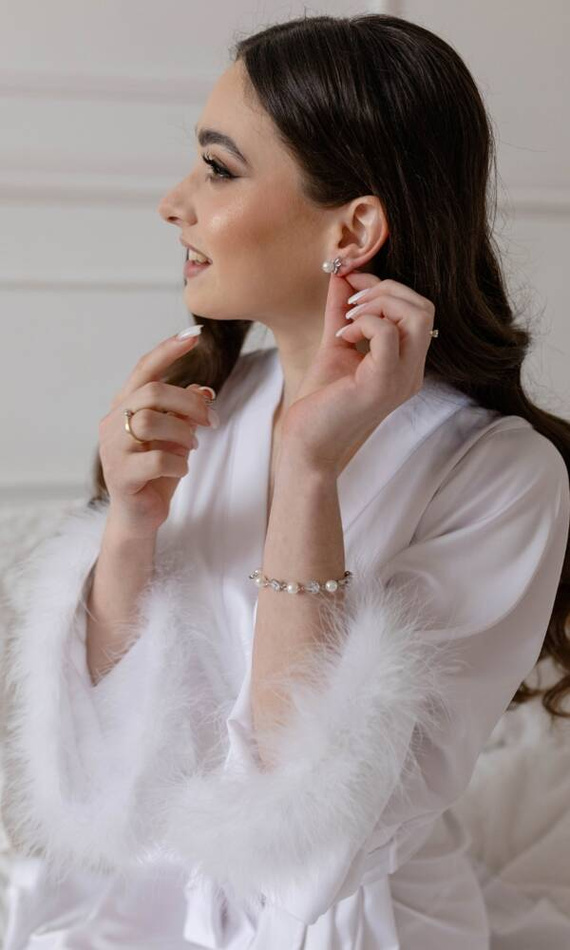 Szlafrok damski satynowy długi Sana ByShelly - biały