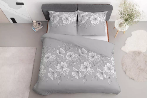 Pościel satynowa kwiaty 5086 B Home Satin Detexpol szary 