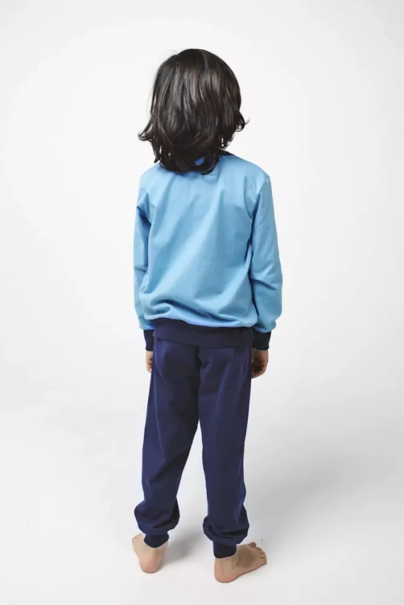 Piżama chłopięca długi rękaw, długie spodnie Remek Italian Fashion - niebieski