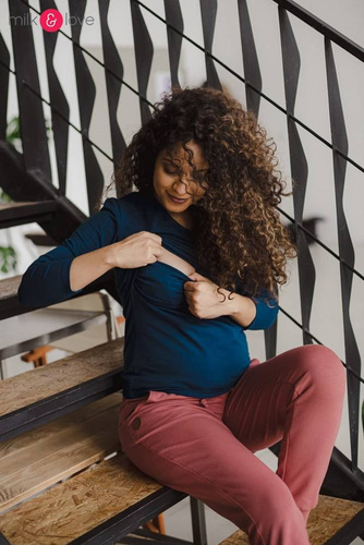 Bluzka do karmienia i ciążowa z dekoltem w serek Milk Shirt poseidon 