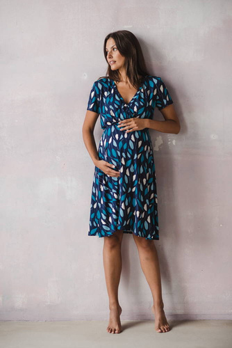 Sukienka do karmienia ciążowa Two Ways MIDI Milk&Love krótki rękaw listki na granacie