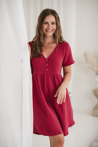 Koszula nocna ciążowa i do karmienia muślinowa Aurora Milk&Love malinowy