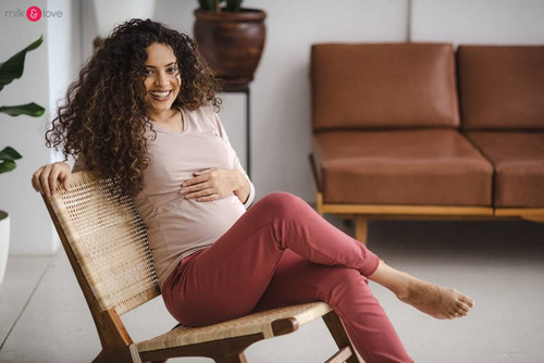 Bluzka do karmienia i ciążowa z dekoltem w serek Milk Shirt beżowy 