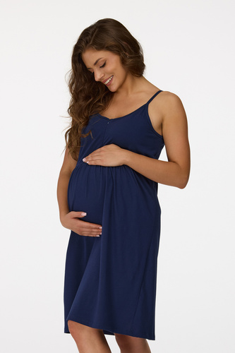 Senizo koszula nocna ciążowa no. 25 granatowy– 100% bawełna, suwak do karmienia, lekki fason