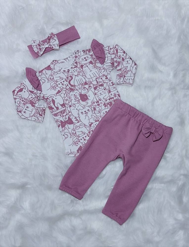 Body z długim rękawem Kotki Bambarillo pudrowy róż-granat