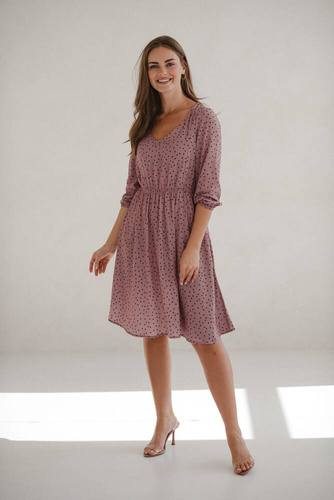 Sukienka ciążowa i do karmienia Lovely Dress rękaw 3/4 Milk&Love liliowa w czarne groszki