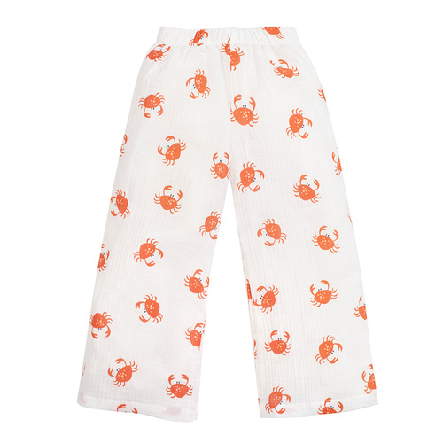 Muślinowe spodnie kuloty Pinokio Crabs ecru - przewiewne spodnie z krabami na lato