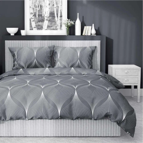 Pościel satynowa 4926 B Home Satin liście Detexpol szary 