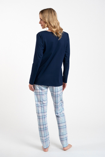 Piżama Damska długi rękaw, spodnie Emilly Italian Fashion - granat/druk 