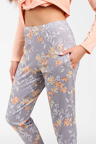 Piżama Damska długi rękaw, spodnie Kasali Italian Fashion - łosoś/druk 