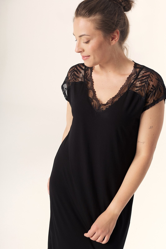 Elegancka koszula nocna Nipplex Petra KB59 Mefemi – wiskoza, koronka, krótki rękaw, długość przed kolano