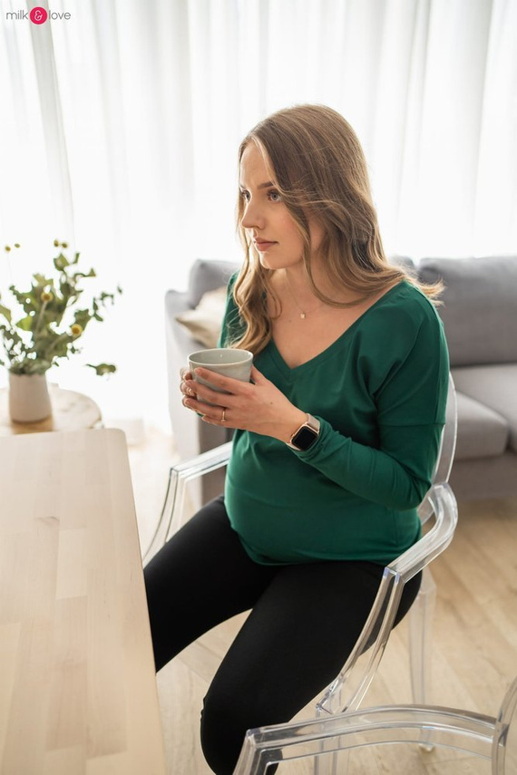 Bluzka ciążowa i do karmienia z rękawem Two Ways Milk&Love butelkowy zielony