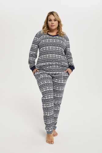 Piżama Damska długi rękaw, długie spodnie Alaska Italian Fashion - druk/granatowy