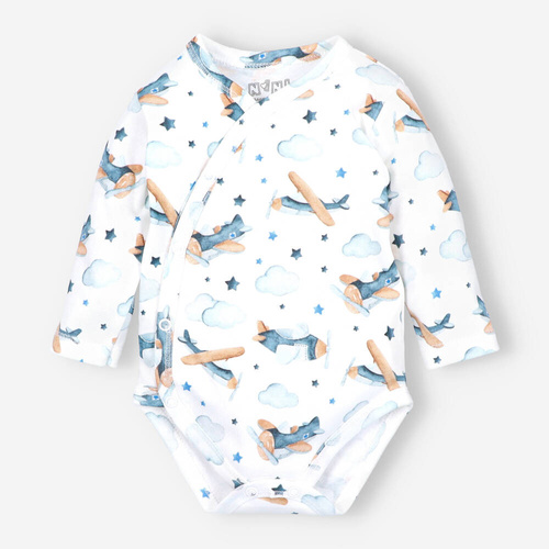 Body kopertowe z bawełny organicznej Samoloty Nini druk