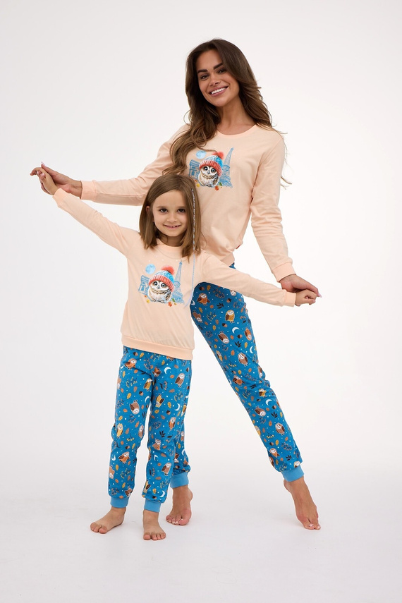 Dziewczęca piżama bawełniana Paris 977/188, 978/188 – brzoskwiniowa, z długim rękawem