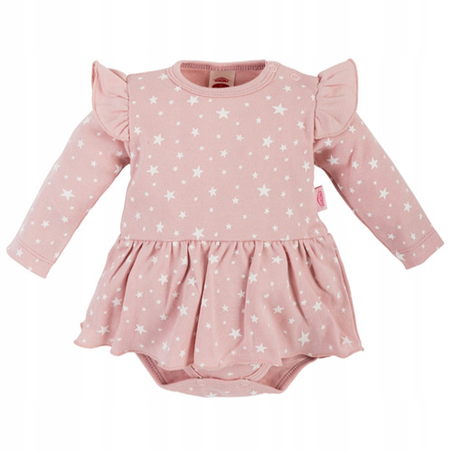 Sukienkobody Makoma Stars jasny róż – bawełniane body z sukienką, długi rękaw