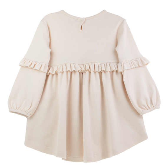 Sukienka Nicol 141973 – beżowa bawełniana, długi rękaw, falbanki