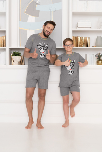 Piżama chłopięca krótki rękaw, spodnie Crazy Italian Fashion- średni melanż