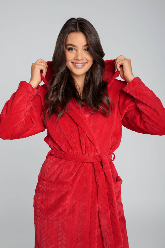 Szlafrok damski z kapturem Zala Italian Fashion - czerwony