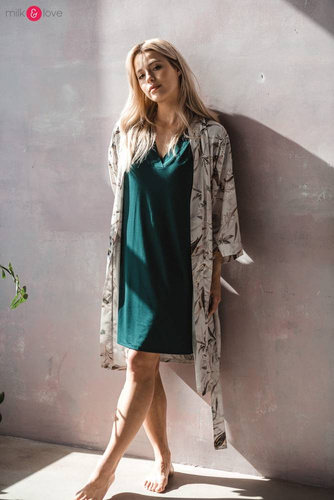 Bambusowa koszula nocna ciążowa i do karmienia Moon Milk&Love butelkowa zieleń