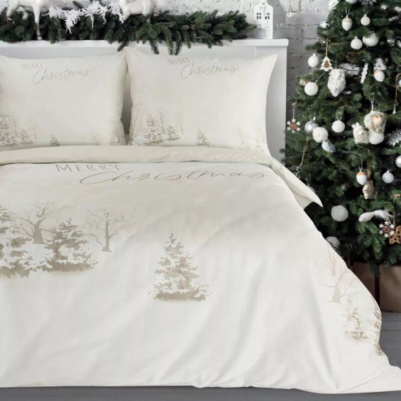 Snowflake Eurofirany Pościel świąteczna z mikrowłókna – biała zimowy pejzaż