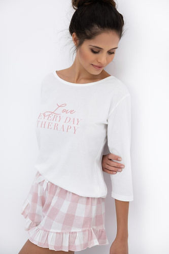 Piżama damska Emily Sensis – Bawełna | Koszulka 3/4 + krótkie spodenki w kratkę