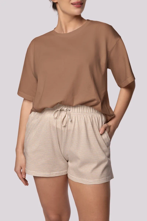 Piżama damska Stripe shortsleeve Mona karmel