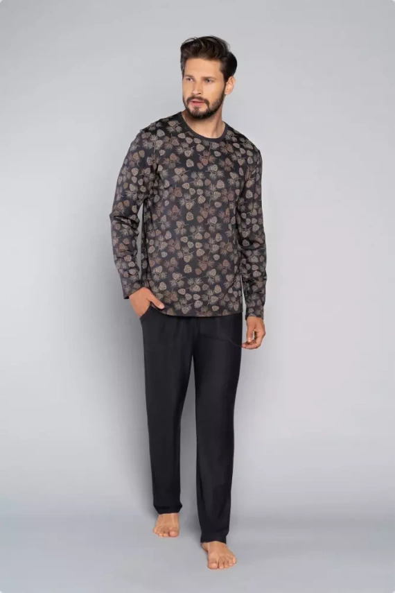 Piżama Męska z długim rękawem i spodniami Pinus Italian Fashion - druk/grafit