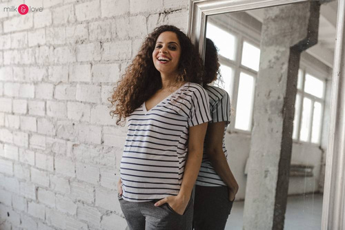 Bluzka ciążowa i do karmienia z krótkim rękawem Two Ways Milk&Love paseczki