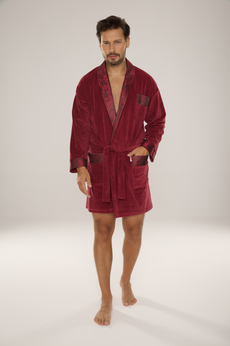 De Lafense Noble 866 – męski szlafrok welurowy z bawełny, krótszy fason