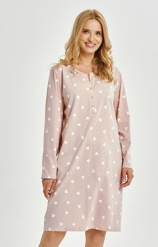 Koszula nocna Nori 3443 Taro – bawełna, serduszka, długi rękaw, do karmienia