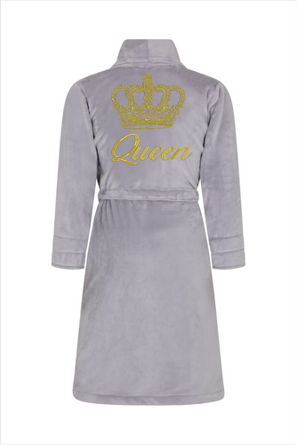 Szlafrok damski polarowy Queen + Korona ByShelly - jasny szary/złoty