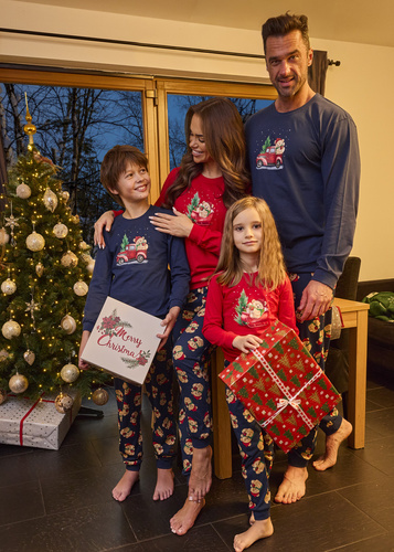 Cornette Teddy 594/186, 592/186 – dziewczęca piżama świąteczna czerwona, bawełna