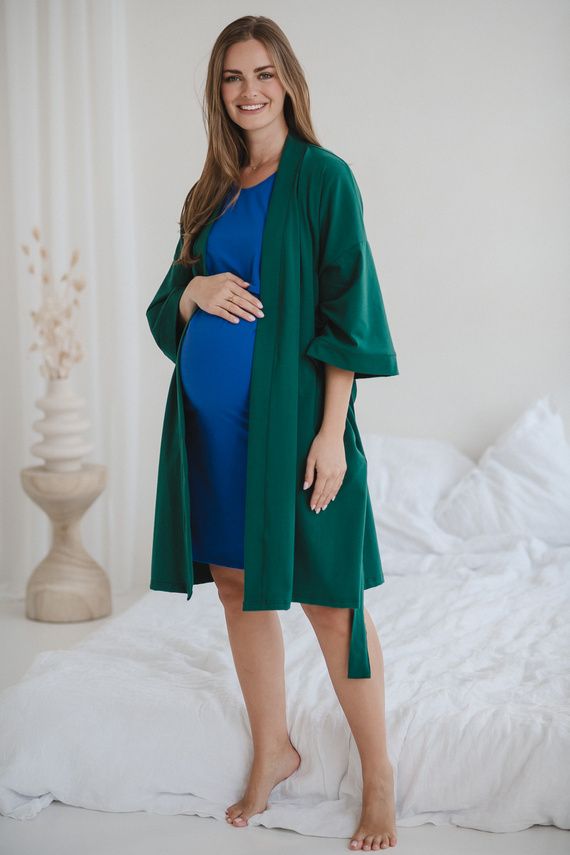 Milk&Love szlafrok ciążowy butelkowa zieleń– bawełniana dzianina, elastyczny, idealny na połóg