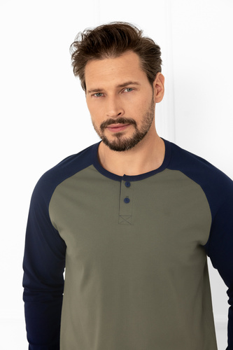 Piżama męska Aleksander Italian Fashion oliwkowy – bawełniana, z kieszeniami