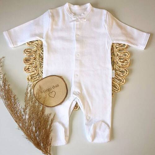 Pajac bawełniany PA083 Prążek Mamatti - biały