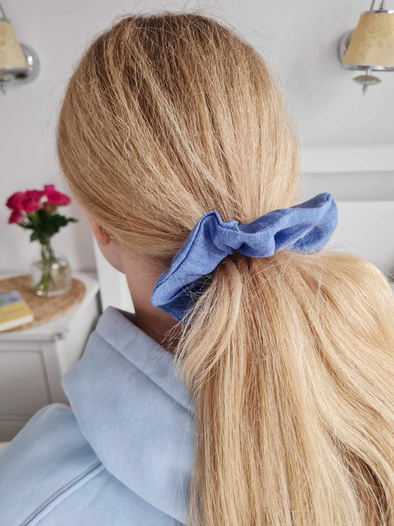 Gumka do włosów GL scrunchie lniana Marija - niebieski